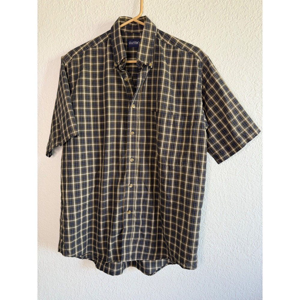 Plaid Puritan Button Down Shirt Mens Small Green